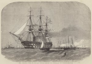 HMS Colossus s flotilou dělových člunů odplouvá z Motherbank do Portlandu