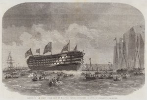 Start HM Screw Steam Ship of War the Royal Sovereign, 131 Guns, v Portsmouthu