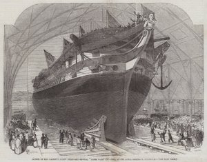 Start válečné parní lodi Jejího Veličenstva, James Watt (90 Guns), v Royal Dockyard, Pembroke od Edwin Weedon