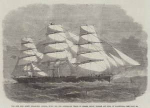 The New Iron Screw Steam-Ship London, postavená pro australský obchod společností Messers Money Wigram and Sons, v Blackwallu