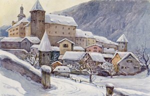 Rýn: Rýn: Chur, Coire, Biskupský palác (barevná litografie) od Effie Jardine