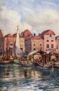 Rýn: Dordrecht, Rybí trh (barevná litografie) od Effie Jardine