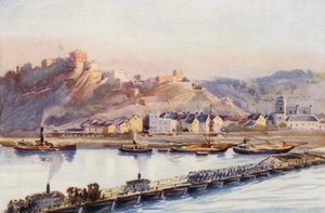 Rýn: Ehrenbreitstein, Most lodí (barevná litografie) od Effie Jardine
