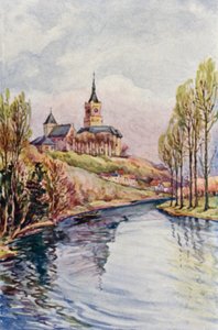 Rýn: Schwanen Turm, Cleve (barevná litografie) od Effie Jardine