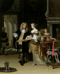Zasnoubení: Mladý pár v elegantním interiéru, 1678