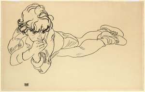 Chlapec ležící na břiše, 1918 od Egon Schiele