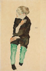Chlapec se zelenými punčochami; Bub mit grunen Strumpfen, 1911 od Egon Schiele