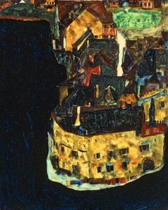 Město na Modré řece II ... (olej a kvaš na dřevě) od Egon Schiele