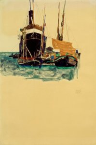 Parníky a plachetnice v přístavu Terst od Egon Schiele