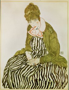 Edith Schiele, umělcova žena, sedící (kvaš, akvarel a černá pastelka) od Egon Schiele