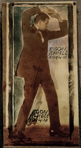 Egon Schiele se zdviženýma rukama ... (foto) od Egon Schiele