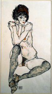 Akvarel sedící akvarel od Egona Schieleho (1890-1918) 1914 Rozměr 48,3 x 32 cm Vídeňská grafická sbírka Albertina