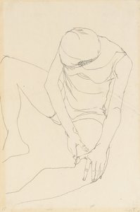 Ženský akt ohnutý dopředu, obě ruce na levém stehně, 1913 od Egon Schiele