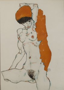 Ženský akt s oranžově červenou látkou, 1914