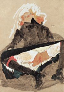 Dívka v černých šatech s roztaženýma nohama, 1910 od Egon Schiele