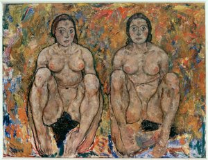 Kauernde Frauen [Dřepící ženy] (olej a kvaš) od Egon Schiele