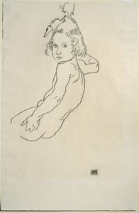 Kinderakt (černá křída na papíře) od Egon Schiele