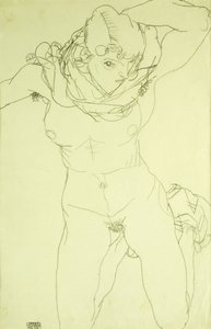 klečící akt zepředu; Klečící akt zepředu, 1914