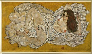 Liegende Frau. Ležící žena (olej na plátně) od Egon Schiele
