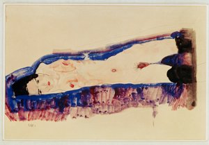 Ležící akt v černých punčochách ... (akvarel a tužka) od Egon Schiele