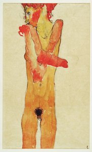 Maedchenakt mit verschraenkten Armen (nahá dívka s ... (akvarel a uhel) od Egon Schiele