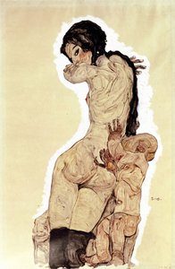 Matka a dítě. (Matka a dítě). Dílo Egona Schieleho (1890-1918), akvarel a kvaš na papíře od Egon Schiele