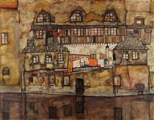 Zeď domů na řece - Obraz Egona Schieleho (1890-1918), olej na plátně od Egon Schiele