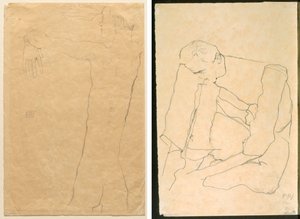 Nahý muž se zdviženýma rukama (obrácený) Sedící muž (verze) od Egon Schiele