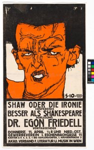 Plakat "Shaw oder die Ironie" - Vortrag Egon Friedell od Egon Schiele