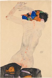 Rückenakt mit buntem Tuch Nude zezadu s barevným hadříkem, 1911. od Egon Schiele