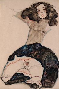 Černovlasá dívka s vyhrnutou sukní od Egon Schiele