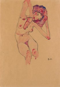 Sedící ženský akt se skloněnou hlavou a zvednutými pažemi; Sedící akt se skloněnou hlavou a zvednutými pažemi, 1910