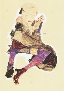 Sedící dívka s pruhovanými punčochami; Sedící dívka s pruhovanými punčochami, 1910 od Egon Schiele
