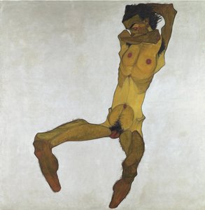 Sedící mužský akt (Autoportrét) - Schiele, Egon (1890-1918) - 1910 - Olej na plátně - 152,5x150 - Leopoldovo muzeum, Vídeň od Egon Schiele