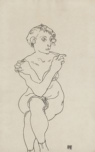 Sedící ženský akt, ruce a nohy zkřížené, 1918