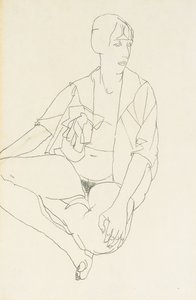 Sedící ženský akt s otevřenou halenkou, 1913 od Egon Schiele
