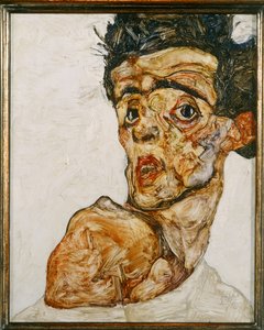 Autoportrét se zdviženým holým ramenem od Egon Schiele