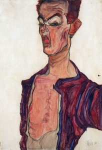 Autoportrét, grimasa - Schiele, Egon (1890-1918) - 1910 - Kvaš na papíře - 45,3x30,7 - Leopoldovo muzeum, Vídeň od Egon Schiele