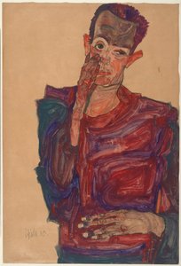 Autoportrét se staženým víčkem, 1910 od Egon Schiele