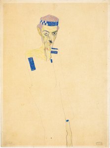Autoportrét s modrou kostkovanou čelenkou, 1909. od Egon Schiele