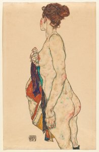 Stojící akt se vzorovaným županem od Egon Schiele