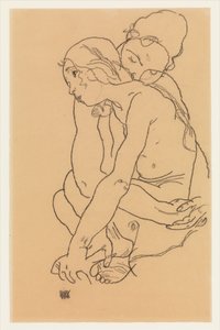 Frau und Mädchen, die sich umarmen od Egon Schiele