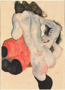 Žena s červenými kalhotami a stojící ženský akt; Ležící žena s červenými kalhotami a stojící ženský akt, 1912