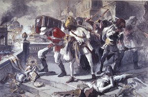 Britští a indičtí vojáci plení Kaisarbagh během dobytí Lucknow v březnu