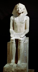 Egyptská starožitnost: vápencová socha faraona Amenemhata (Amenemhat) III. 12. dynastie. 1910 před naším letopočtem. Z Hawary. Ztlumit. 160 cm Káhira, Egyptské muzeum