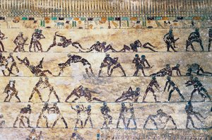 Bojové scény, nástěnná malba, hrobka Kethi, nekropole Beni Hasan, Egypt, egyptská civilizace, Říše středu, dynastie XII