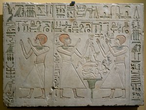Mery, Hetepuy a Khety, společní kancléři za vlády Senwosreta (Sesostris) I, malovaná vápencová stéla, egyptská civilizace, Říše středu, dynastie XII. od Egyptian 12th Dynasty
