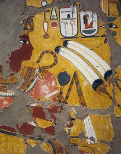 Amenhotep III. s flabellem, žezlem a cepem, malba z hrobky Amenhotepa III. v Thébách, Egyptská civilizace, Nová říše, dynastie XVIII od Egyptian 18th Dynasty