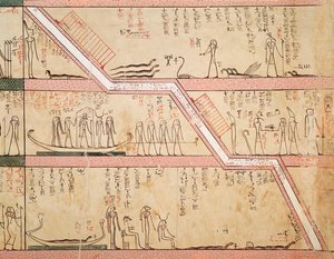 Sestup sarkofágu do hrobky, z hrobky Tuthmosis III (asi 1504-1450 př.nl) Nová říše (nástěnná malba)