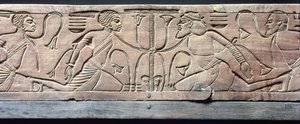 Detail z obřadní podnožky Tutanchamona (asi 1370-52 př.nl) Nová říše (dřevo)